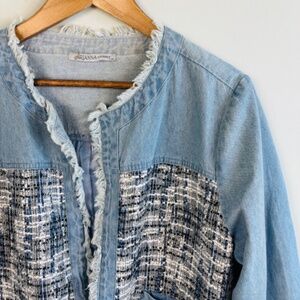 Narianna Blue Denim Blazer with Tweed Accents